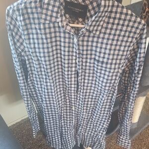 Banana Republic Navy and White Plaid Men's Shirt